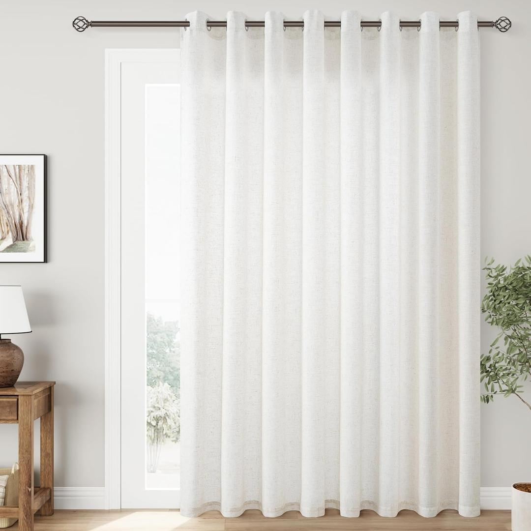 Extra Wide 100 inch Linen Curtains for Living Room Divider Light Filtering Semi Sheer Patio Curtains for Sliding Door Natural Coastal Decor Sunroom Floor to Ceiling Window Curtain Panels 100" Wide