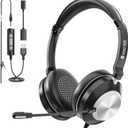 USB Headset with Microphone for PC, Computer Laptop Wired Headset with Noise Cancelling Mic & Volume Controls, for Home Office Work Video Meeting Online Classes Skype Zoom (Binaural - 40mm speaker)
