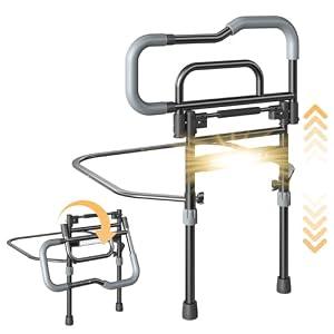 Bed Rails for Elderly Adults Safety, Foldable Bed Assist Rails for Seniors with Sensor Light & Storage Pocket, Adjustable Height, 180° One-Hand Folding Bed Side Rails Fit King Queen Full Twin