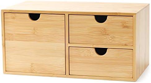 Wisuce Bamboo Desk Drawer Organizer, Desktop Organizer with Drawers Tabletop Storage Organization Box for Office Home Toiletries Supplies Vanity, No Assembly Required(3 Drawers-left right)