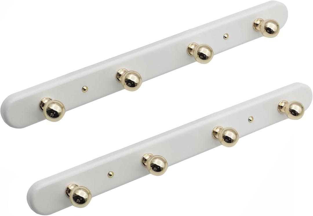 Wall Mounted Coat Hook Rack with Gold Hooks 2 Pack, Modern Wood Wall Organizer for Hanging Coats, Hats, Towels, Bags,Jackets, Keys (White)