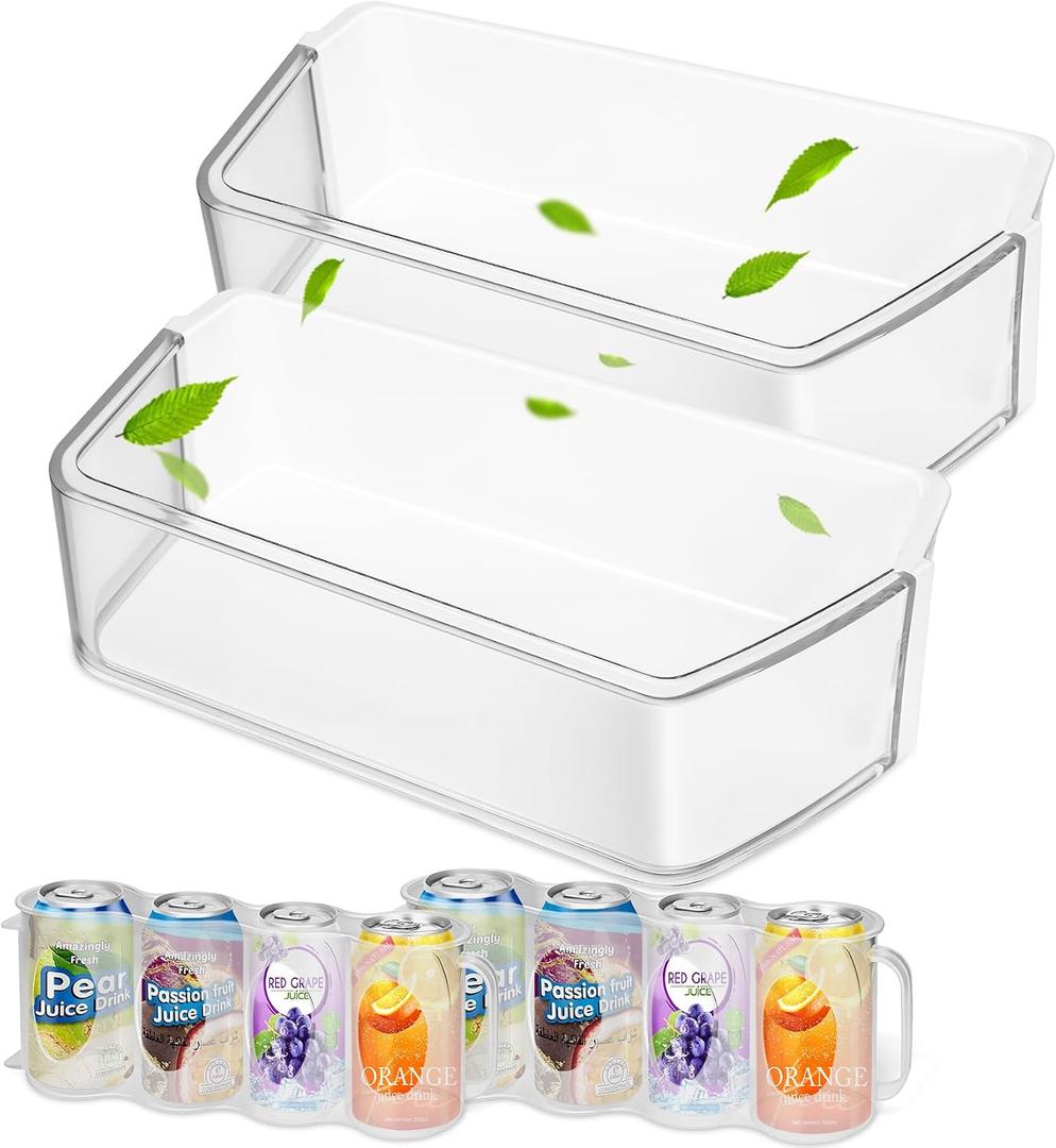 DA97-17255A Refrigerator Door Bin, Replace DA63-08688A Refrigerator Door Shelf Right, for samsung Door Bin RF265BEAESR, RF265BEAESG, RF262BEAESR (See Figure 6), 2 Pack, with 2 Soda Can Organizer