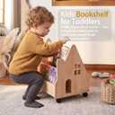 Kids Bookshelf for Toddlers, Montessori Wooden Bookcase with Wheels