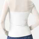 QINSEN Women's Square Neck Long Sleeve Mesh Top Sheer Sleek Fitted Blouse for Casual Night Out