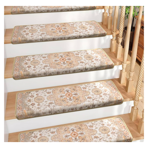Bullnose Non-Slip Stair Treads for Wooden Steps, Carpet Stair Treads for Indoor Runner, Pet Friendly Soft Stair Rugs, Edging Stair Protectors Reusable, Washable, 30"x9.5"x1.5" 2pcs, Beige