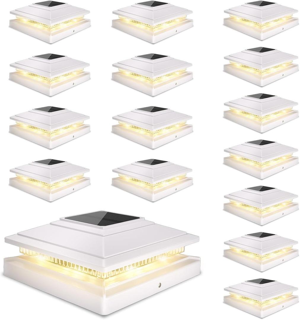 Solar Post Cap Lights Outdoor 16pack, Waterproof Fence Post Solar Lights for 4x4 5x5 6x6 Wood/Vinyl Posts, White Deck Post Lights with 2 Color Modes Decorate Garden Patio Porch Backyard