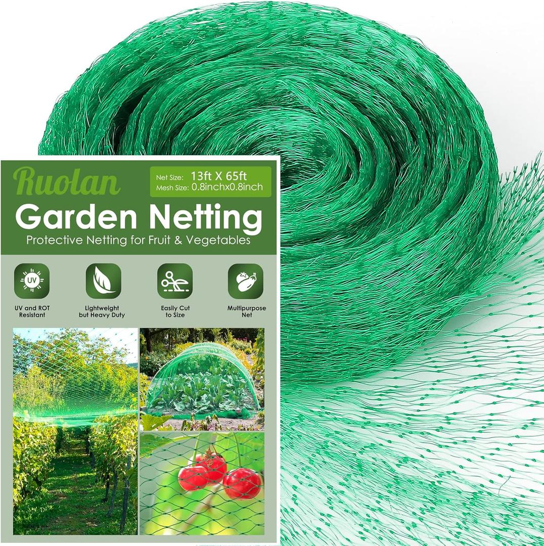 13X65Ft Bird Netting for Garden Protect Vegetable Plants and Fruit Trees, Plastic Trellis Netting for Birds, Deer, Squirrels and Other Animals