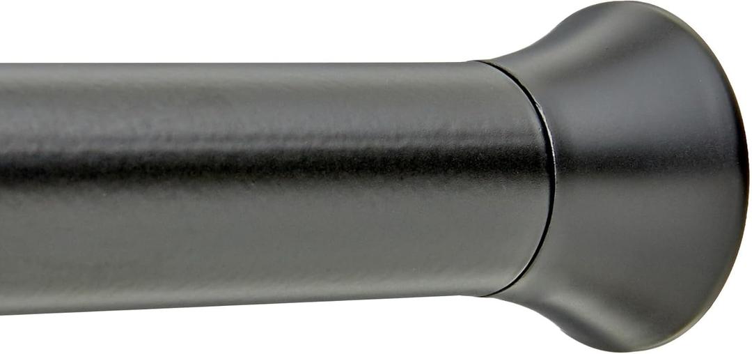 Amazon Basics Adjustable Sturdy Spring Tension Curtain Rod, No Drilling/No Holes, 36-54", Black, Classic Finial