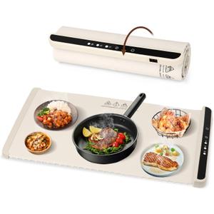 Food Warming Mat, Electric Warming Tray for Parties & Buffets with 3 Temperature & Fast Heating, Electric Food Warmer Mat, Foldable Silicone Heating Mat (Off White)