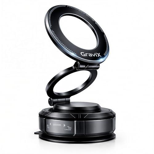 GraviX Magnetic Car Phone Holder for MagSafe – Powerful Magnet, Strong Suction, Anti-Vibration Arm, 360° Adjustable Dashboard & Windshield Car Mount (Fits All Vehicles, All Phones & Cases)
