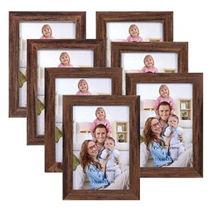 Giftgarden 4x6 Picture Frame Brown Set of 7 Rustic Walnut-Color Photo Frames 4 by 6 for Tabletop or Wall