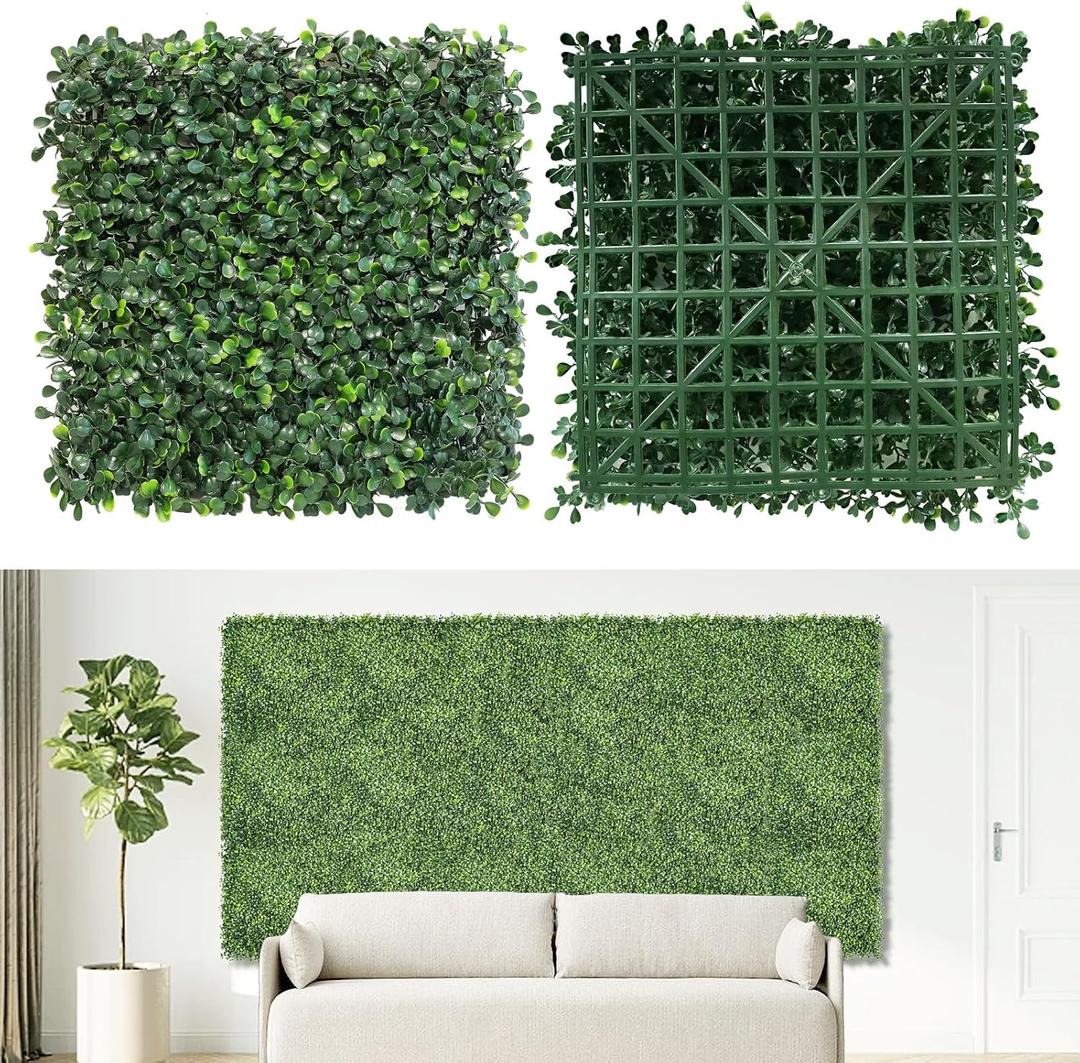 NETAP Artificial Grass Wall Panels Backdrop,10"x 10"(12Pcs) Faux Boxwood Panels for Outdoor Indoor Green Wall Decor,Party Wedding Garden Fence Decorations