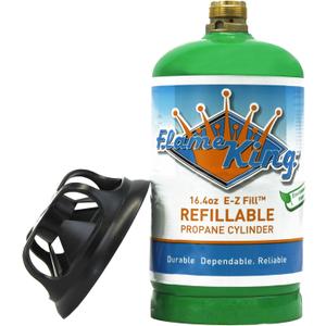 Flame King Refillable 1LB Empty Propane Cylinder Tank - Reusable - Safe and Legal Refill Option - DOT Compliant - 16.4 oz, Green
