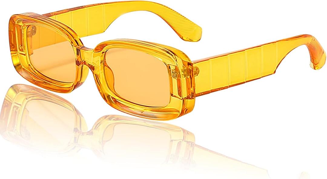 Trendy Rectangle Sunglasses for Women Men Fashion Chunky Thick Rectangular Sun Glasses (Yellow) Trendy Rectangle Sunglasses for Women Men Fashion Chunky Thick Rectangular Sun Glasses (Yellow)