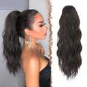 FESHFEN Ponytail Extensions - Drawstring Ponytails Hair Extension Long Curly Wavy Hair Piece Synthetic Brown Pony Tail Hairpieces for Women, Dark Brown 18 inch