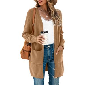 TASAMO Women's Kimono Cardigan Long Sleeve Open Front Casual Knit Sweaters Coat Oversized Soft Outwear with Pockets (X-Large, A-24 Light Brown)
