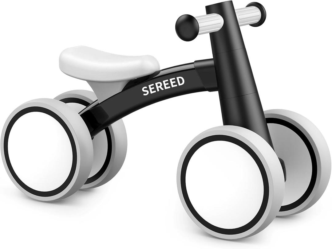 SEREED Baby Balance Bike for 1 Year Old Boys Girls 12-24 Month Toddler Balance Bike, 4 Wheels Toddler First Bike, First Birthday Gifts (Black)