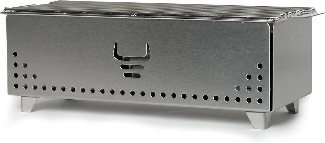 Portable Tabletop Charcoal Grill, YAK Grills Hibachi, 100% Stainless Steel, Grill at 750F, Patio, Balcony. 15x7 Grilling Area. Includes Grate Handle & Carrying Case.