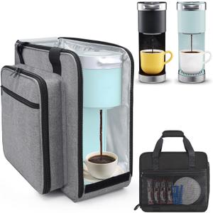 Anitor Portable Carrying Coffee Maker Travel Bag Match for Keurig K-Slim/K-Iced Plus, Single Serve Coffee Machine Travel Bag with Padded Shoulder Straps Includes Multiple Storage Bags, Grey