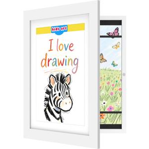 FrameWorks 10"x12.5" White Wooden Kids Art Frame with Magnetic Door – Display for 3D Artwork, Photos, Crafts – Gallery Style Edges Wall Decor for Home, Playroom, Easy Access Frame for Creativity