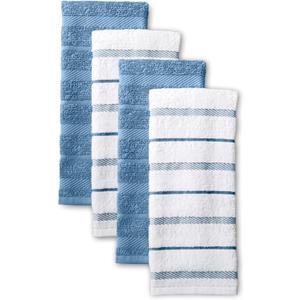 KitchenAid Albany Kitchen Towel 4-Pack Set, Blue Velvet/White, 16"x26"
