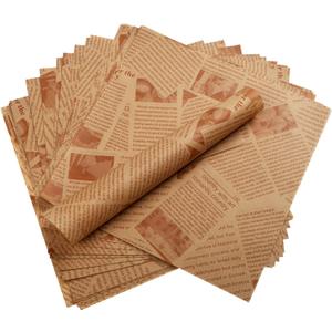 200 Pcs Deli Wax Paper Sheets for Food Basket Liners 10 x 10 Inch Old Newspaper Style Printed Greaseproof Deli Paper for Wrapping Breads Burgers French Fries Sandwiches (Brown)