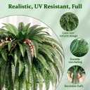 2PCS 48"/128Leaves Artificial Boston Fern Bush, Large Artificial Ferns for Outdoors Look Real Fake Ferns, UV Resistant Faux Outdoor Plants, Faux Fern Vines for Home and Office Decor