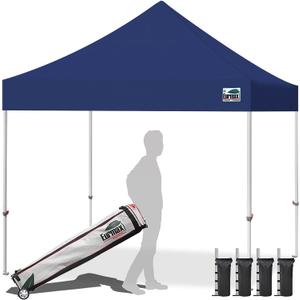 Eurmax USA 10x10ft Pop Up Canopy,Commercial Instant Tent for Outdoor Events,Patented No-Tip Rolling Storage Bag with 4 Sandbags,UV & Water Resistant,Heavy Duty Portable Shelter Gazebo,Navy Blue