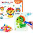 YPLUS Pompoms Art Crafts Kits, Toddler DIY Sensory Montessori Activities Box for Kids Ages 3+, Finger Motor Art Supplies - Theme Animals