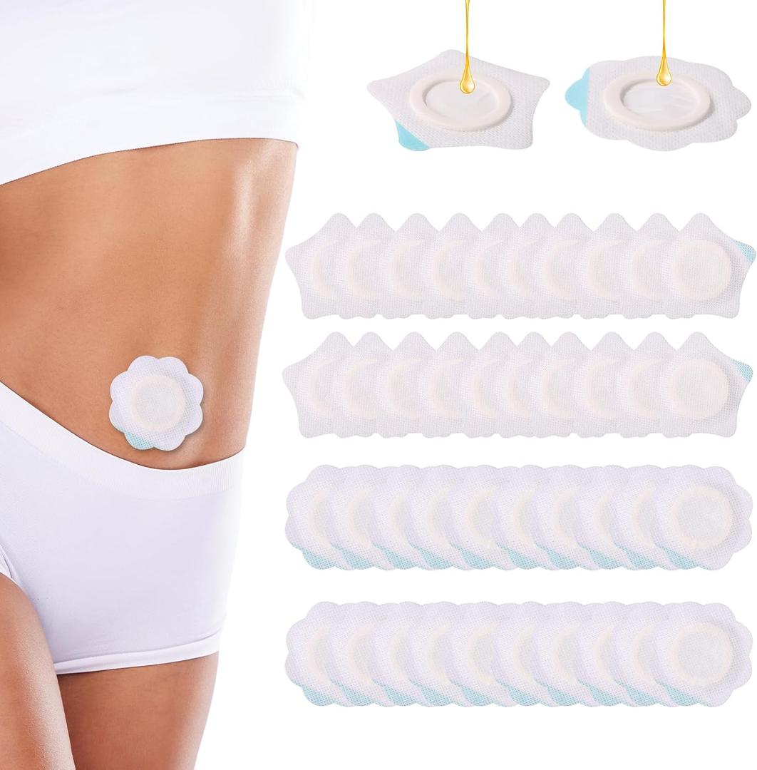 40pcs Castor Oil Wraps for Belly Button, 2 Style Highly Absorbent Non-Reusable Anti-Leak Non-Woven Fabrics Castor Oil Stick-On Patches Only Patches(Star and Flower Shape)