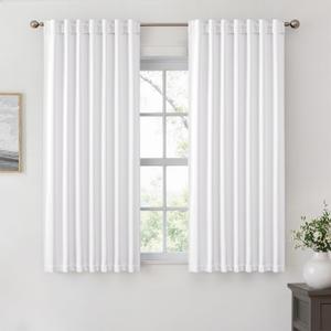 ANRODUO Rod Pocket and Back Tab Pleated Blackout Curtains with Hooks, Rings, White Curtains 54 Inches Long 2 Panels, Thermal Insulated Room Darkening Living Room Bedroom Curtain, 42x54 Inches