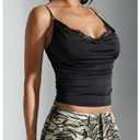 SOLY HUX Women's Lace Cami Top Cowl Neck Slim Fitted Camisole Going Out Crop Tops Pure Black Large (Black, L)