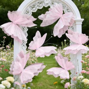 SUNBEAUTY 3D Large Pink Butterfly Decorations, Mariposas Grandes para Decoracion 20 Inch, 16 Inch Giant Hanging Butterflies for Baby Shower Birthday Wall Spring Summer Decor for Girls, Women 6pcs