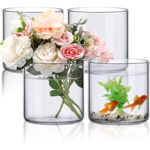 4 Pcs Glass Cylinder Vase Bulk Tall Floating Candle Holders Centerpieces Vases Clear Flower Vase for Table Centerpieces Home Wedding Party Event Office Decorations (6 x 6 Inch)