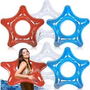 Soulchen 250th Anniversary Inflatable Pool Floats 4th of July Pool Float Red White Blue Stars American Flag Patriotic Toys Filled with Confetti for Summer Party Independence Day Decorations, 35 inches / 90 cm in diameter