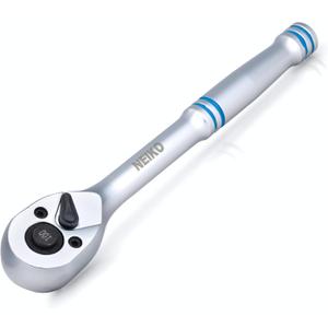 NEIKO 3/8 Inch Ratchet Wrench, 100-Tooth Reversible, 3.6 Degree Swing, Quick Release, 8" Long Handle, Silver Chrome Vanadium Steel