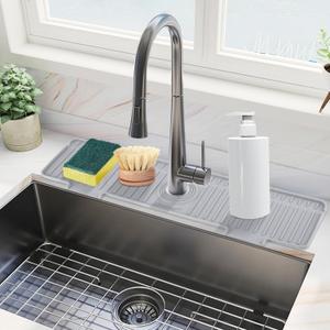 Amerner 20 inch Kitchen Sink Splash Guard, 10° Large Slope & Adaptable Hole Faucet Mat for Kitchen Sink, Silicone Sink Organizer Sponge Holder for Kitchen, Bathroom, RV, Bar, 20” x 5.5”, Gray