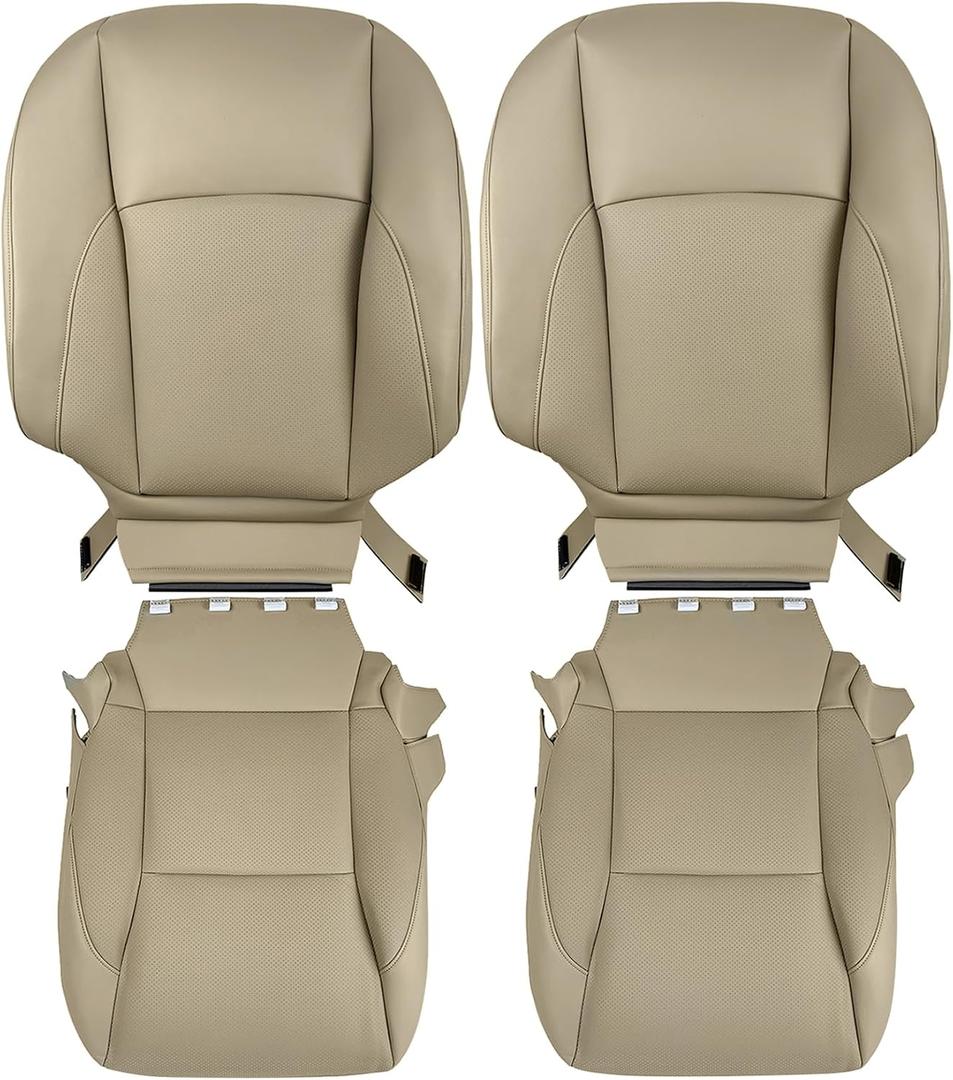 labwork Front Driver and Passenger Side Bottom and Top Lean Back Beige Artificial Leather Perforated Seat Cover Replacement for Lexus ES350 2007-2012