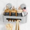 LEVERLOC Shower Caddy Suction Cup, Shower Organizer Removable Bathroom Shelf, Storage Suction Powerful Max Hold 22lbs Bathroom Caddy Waterproof Holder, Gray