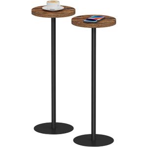 TUTOTAK Tall Round Side Table, Small End Table, Set of 2, Beside Table, Drink Table, Pedestal Side Table, livingroom, Brown 