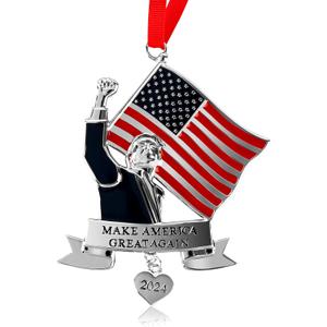 Christmas Ornament  President Trump American Flag Design with 2024 Tag, Make America Great Again Keepsake Tree Decoration