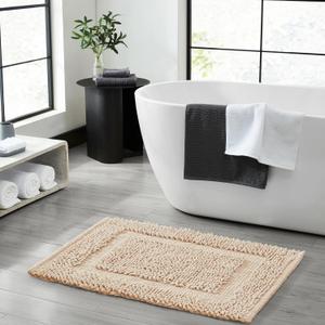 Jean Pierre New York 100% Chenille Cotton Skid Resistant Plush Bath Mat - 17"x24" Bathroom Rug - Ivory