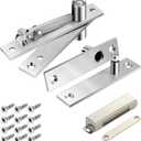 Heavy Duty Pivot Hinge Set with Magnetic Door Catch for Wood Door, HBL' Hidden Door Hinge for Secret Door, Swing Door, with 360 Degree Rotation, Invisible Pivot Door Hardware for Bookshelf.