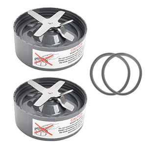 2 Pack Replacement Extractor Blades and 2 Extra Silicone Rubber Gasket Seal Rings, Replacement Blades Parts Compatible with Nutribullet 600w & 900w NB-101B NB-101S NB-201 Juicer Blenders