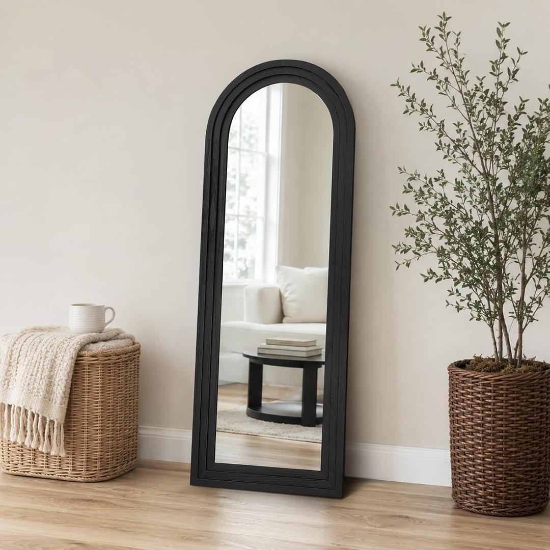 58x22 Arched Full Length Mirror, Solid Wood 3 Layer Frame, Black