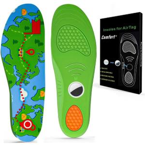 Insoles for Airtag Hidden Holder, Tracker Devise Case for Kids, Comfortable Cushioned Inserts,Green Positioning Pattern Design,Anti-Slip Fit XL:275-300MM (Men 9.5-12.5/Women 11-14)