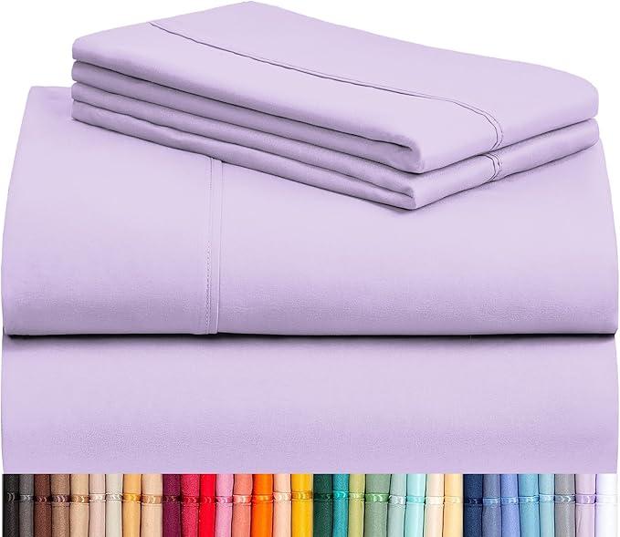 LuxClub 4 PC Queen Sheet Set, Breathable Luxury Bed Sheets, Deep Pockets 18" Wrinkle Free Cooling Sheets Machine Washable Hotel Bedding Silky Soft - Lavender Queen