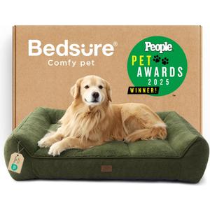 Bedsure SupportMax™ Extra Thick Orthopedic XL Dog Bed for Extra Large Dogs | 48" Premium Supportive Couch for Senior Dogs, Water-resistant Removable Washable Cover, Big Pet Sofa with Sherpa, Dark Green