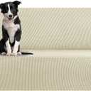 KEKUOU Stretch Oversized Sofa Slipcover 1 Piece Couch Sofa Cover (94"-110") Furniture Protector 4 Seater Sofa with Elastic Bottom for Kids,Pet.Jacquard Checked Pattern Fabric (X-Large,Beige)