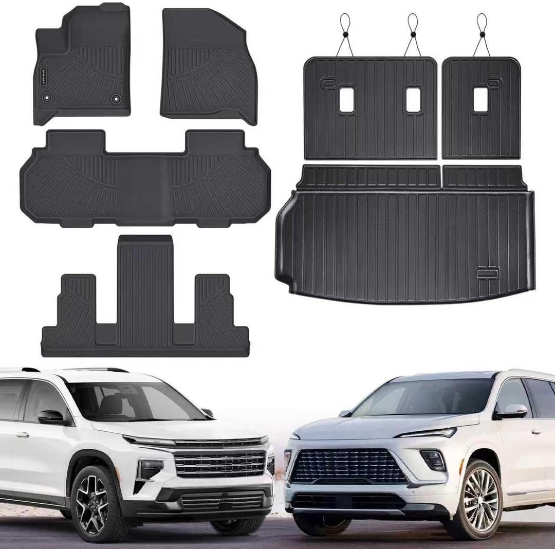 Floor Mats & Cargo Liner Fit for Buick Enclave 2025 2026 & for Chevy Traverse (7 Seats) 2024,All Weather Protection,Anti-Slip TPE Floor Mats & Trunk Mat for Buick Enclave & for Traverse Accessories